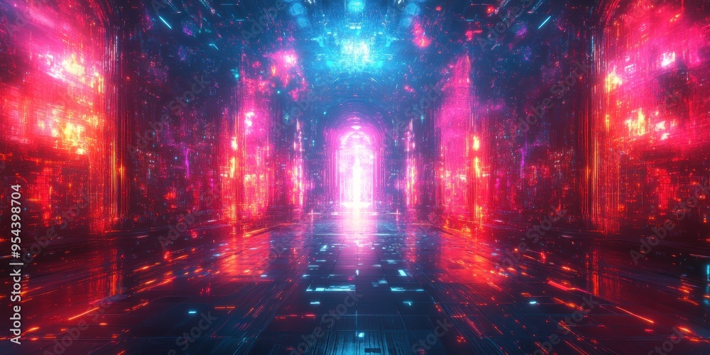 Futuristic Neon Corridor with a Glowing Archway Futuristic Neon Corridor with a Glowing Archway