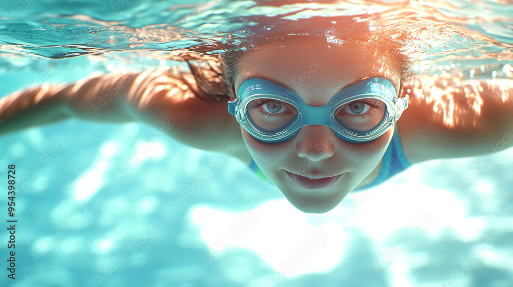 Fototapeta premium Swimmer Athlete in Action Focused and Powerful while swimming in the Pool