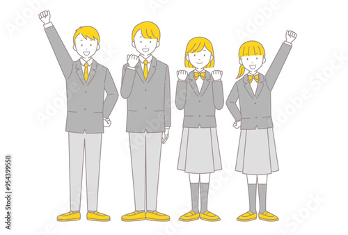 やる気のある制服を着た学生のイラスト