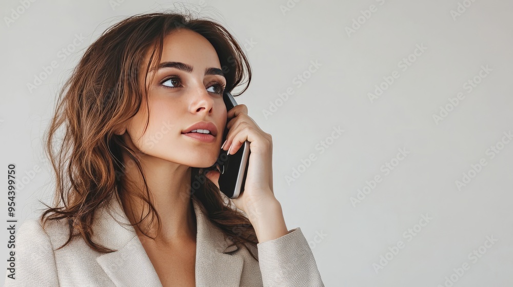 Businesswoman using phone on white background Businesswoman using phone on white background