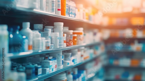 Prescription Medications and Medical Equipment Displayed on Pharmacy Shelves