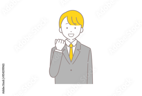 ガッツポーズをするブレザーをきた男子学生のイラスト
