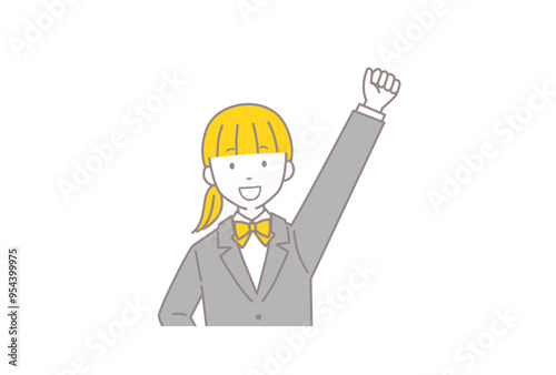 ガッツポーズをするブレザーをきた女子学生のイラスト