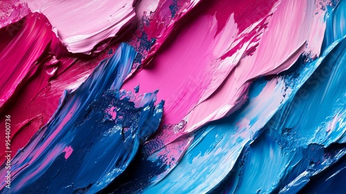 Abstract Painting with Blue, Pink, and White Swirls photo