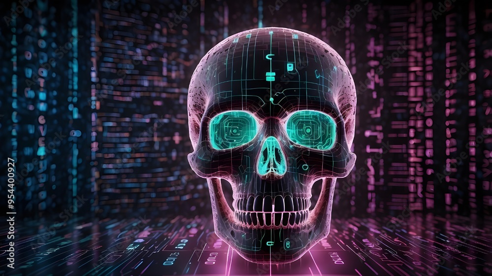 human skull with code background,neon digital skull set on a background of binary code human skull with code background,neon digital skull set on a background of binary code
