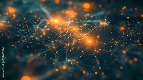 Abstract representation of a neural network, with glowing synapses and complex connections