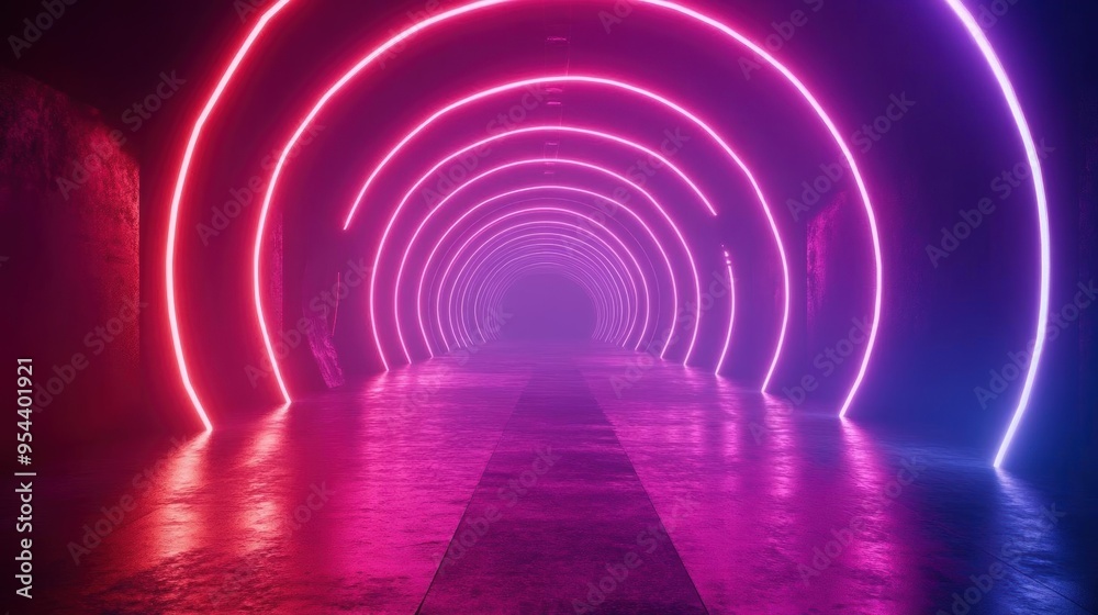 Abstract futuristic tunnel with pink and blue neon lights. Abstract futuristic tunnel with pink and blue neon lights.