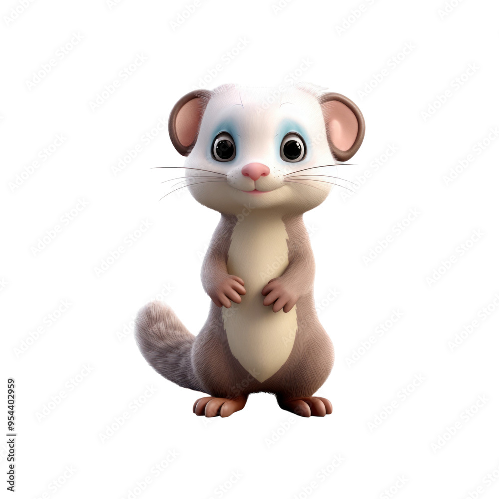 A cute cartoon ferret with big blue eyes, standing upright with paws in front of it, looking at the camera with a happy expression. A cute cartoon ferret with big blue eyes, standing upright with paws in front of it, looking at the camera with a happy expression.