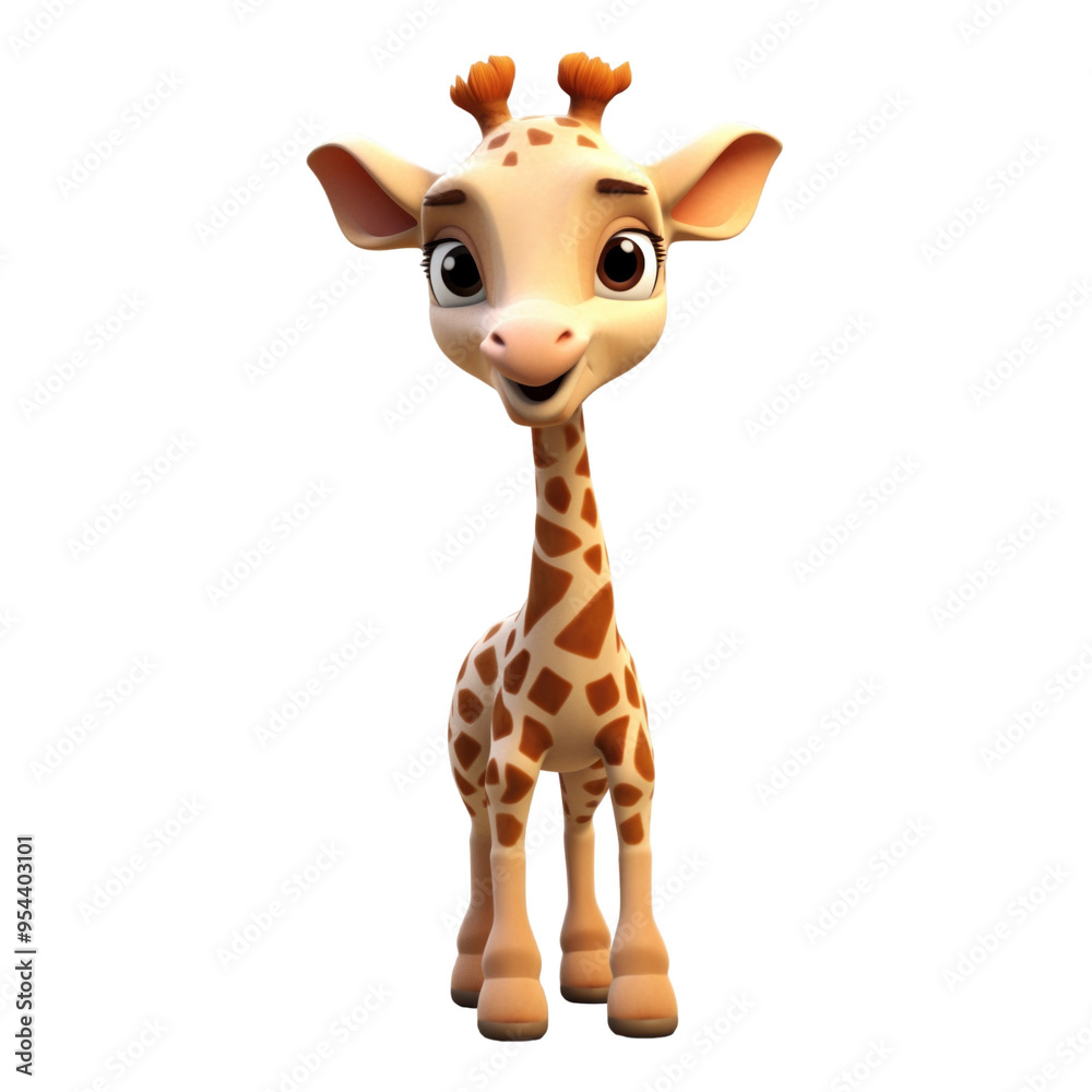 A cute cartoon giraffe with big brown eyes and a friendly smile, isolated on a black background. A cute cartoon giraffe with big brown eyes and a friendly smile, isolated on a black background.