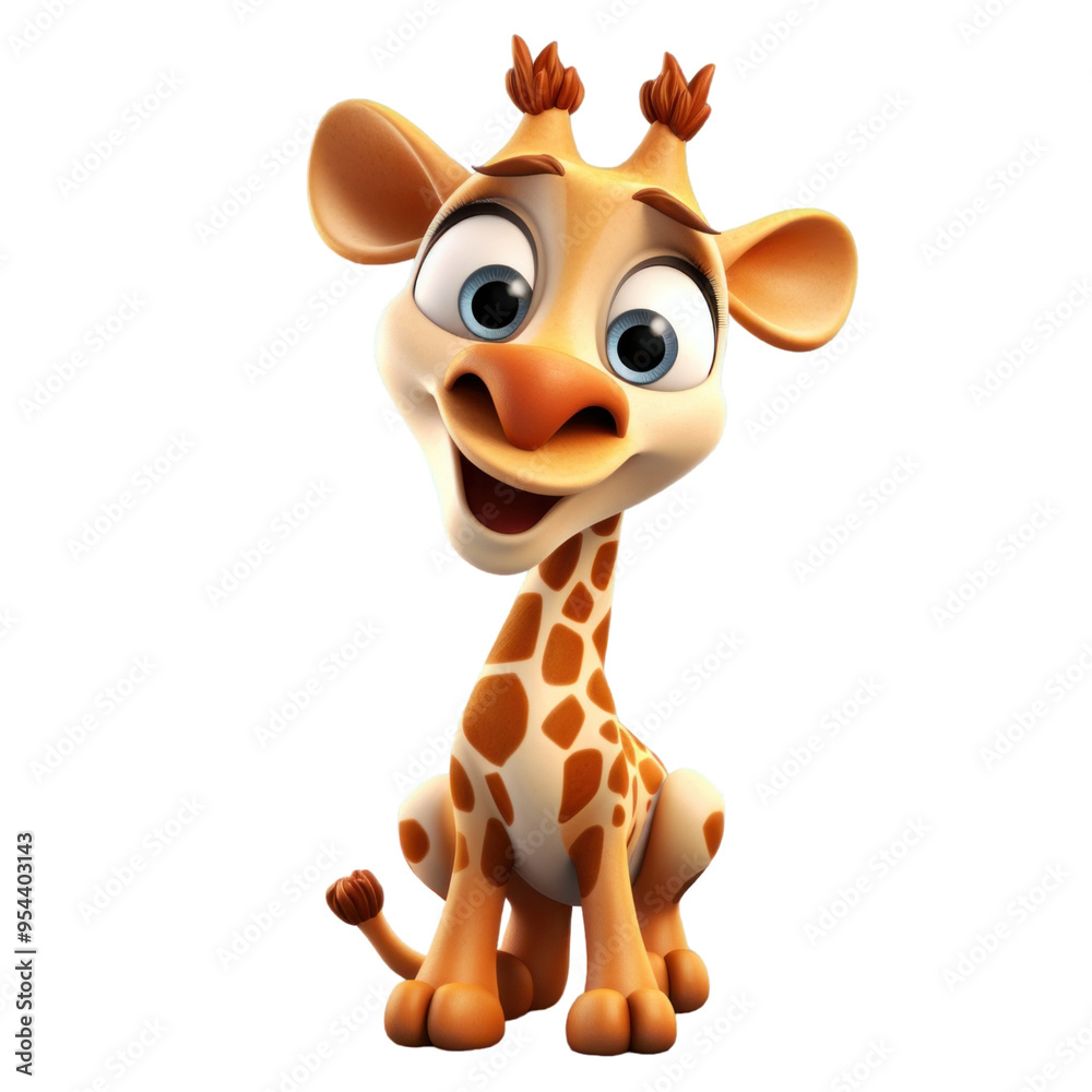 A cute cartoon giraffe with big eyes and a friendly smile, sitting on a white background. A cute cartoon giraffe with big eyes and a friendly smile, sitting on a white background.