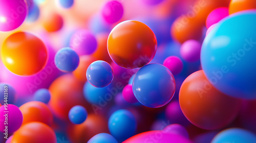 Abstract background with colorful spheres. 3D rendering. Bokeh effect.