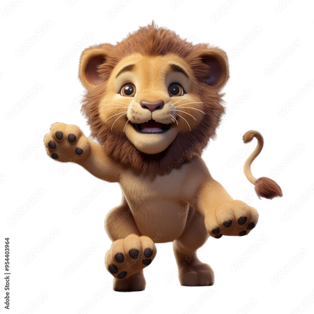 A cute cartoon lion cub with a big smile, standing on its hind legs and reaching out with its paws. A cute cartoon lion cub with a big smile, standing on its hind legs and reaching out with its paws.