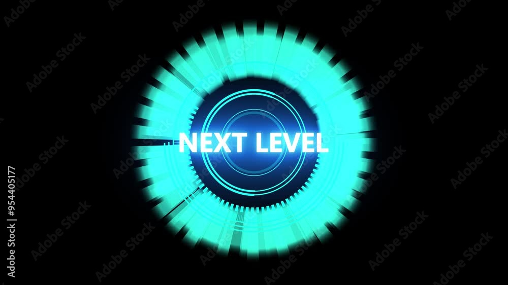 Next level text animation with technology background. Animation of HUD elements with text Next Level. Animate a white callous for text.
