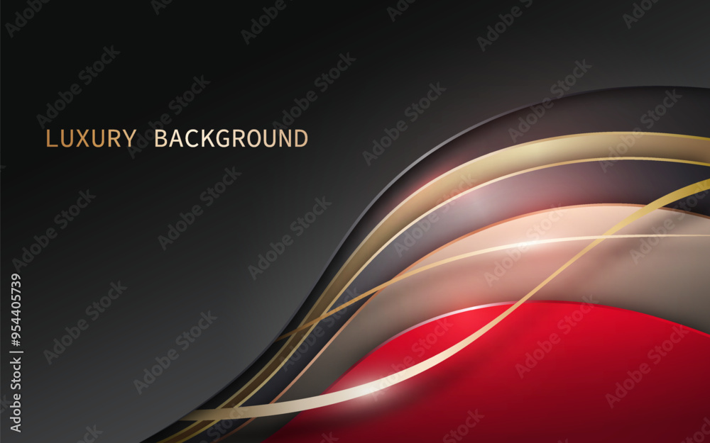 Fototapeta premium Abstract luxury 3d black and gold wave background with light and glitter effect