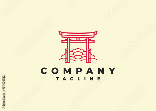 Vector illustration of Torii Gate Japanese Logo Design