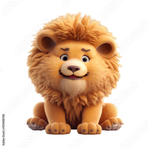 A cute, cartoon lion with a playful expression sits on a black background.