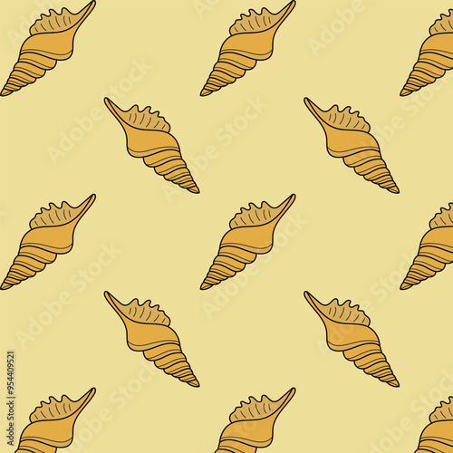 Pattern of cute yellow sea shells clams