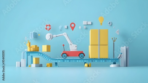 Automated Logistics in Paper Cut Style Conveyor Belt with Packages