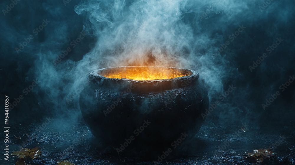Spooky Halloween cauldron with smoke, perfect for Halloween decoration or themed events. Spooky Halloween cauldron with smoke, perfect for Halloween decoration or themed events.
