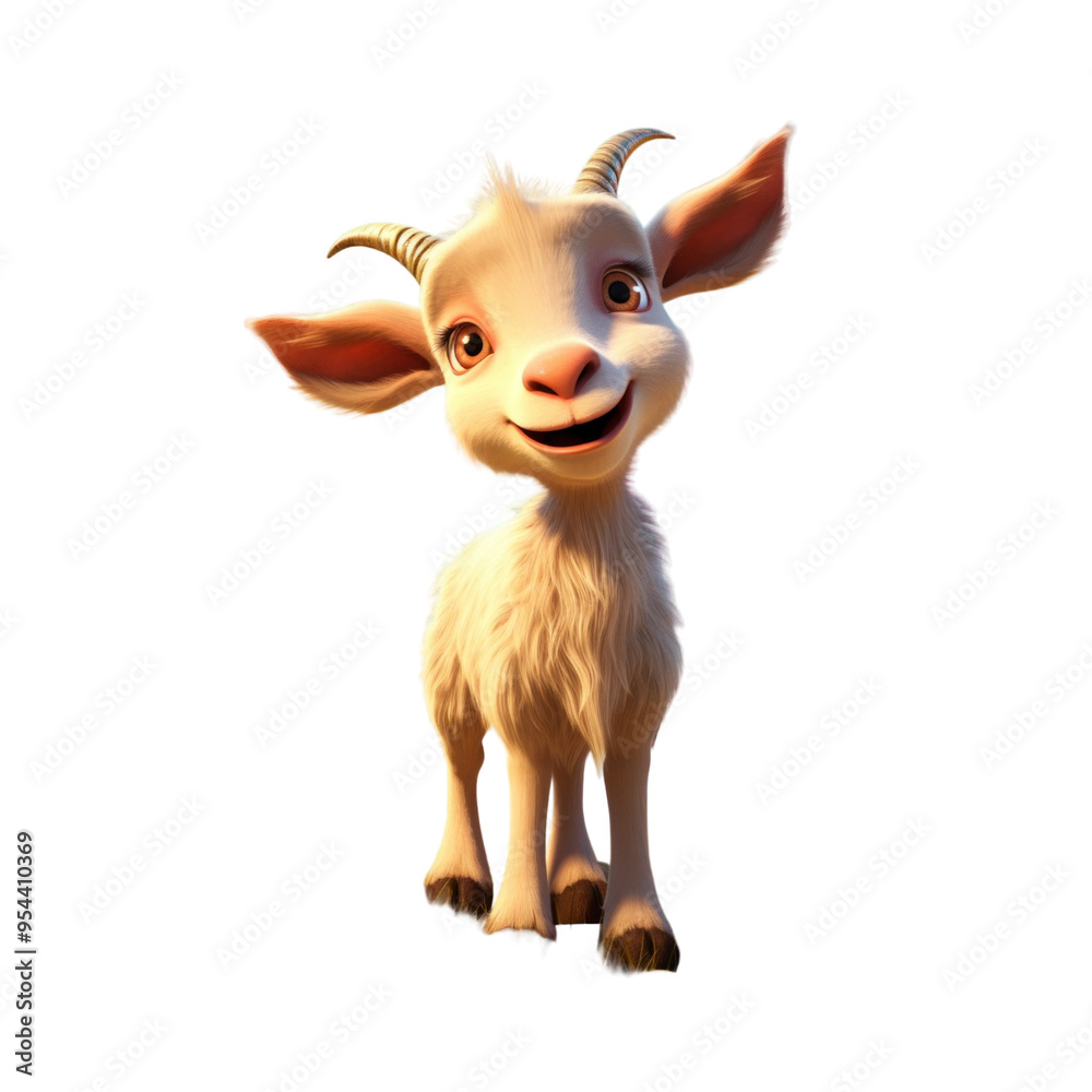 A cute, cartoon-style goat with a friendly expression and fluffy white fur. A cute, cartoon-style goat with a friendly expression and fluffy white fur.