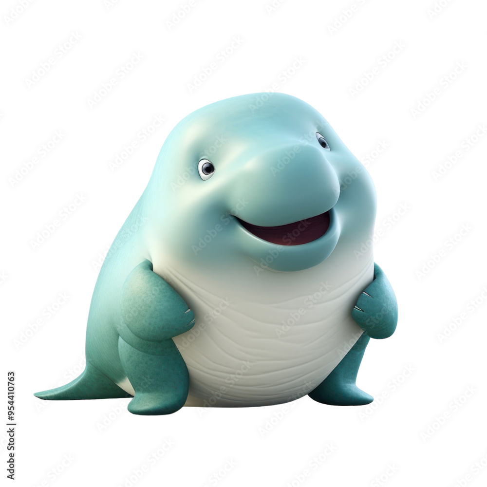 A cute, cartoon-style manatee with a big smile, standing on all fours and looking happy. A cute, cartoon-style manatee with a big smile, standing on all fours and looking happy.