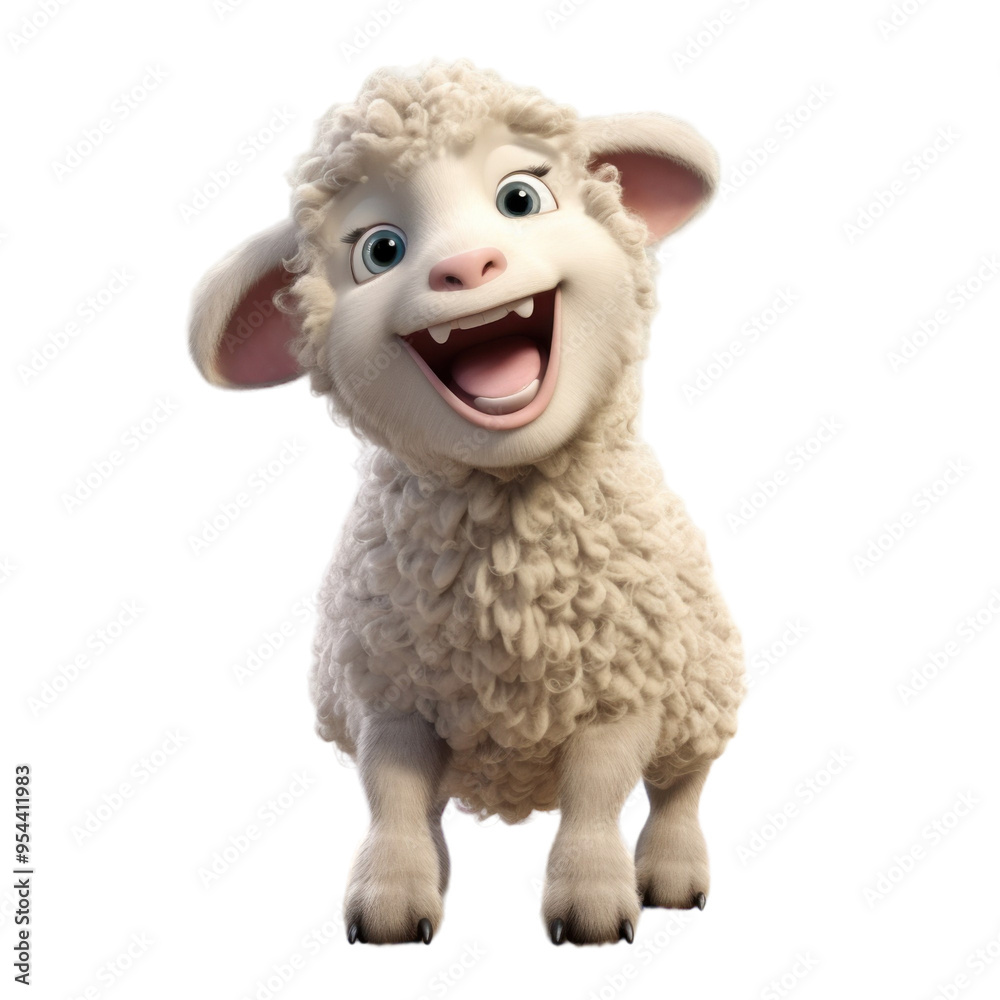 A cute, fluffy white lamb with big, bright eyes and a wide, toothy grin. A cute, fluffy white lamb with big, bright eyes and a wide, toothy grin.