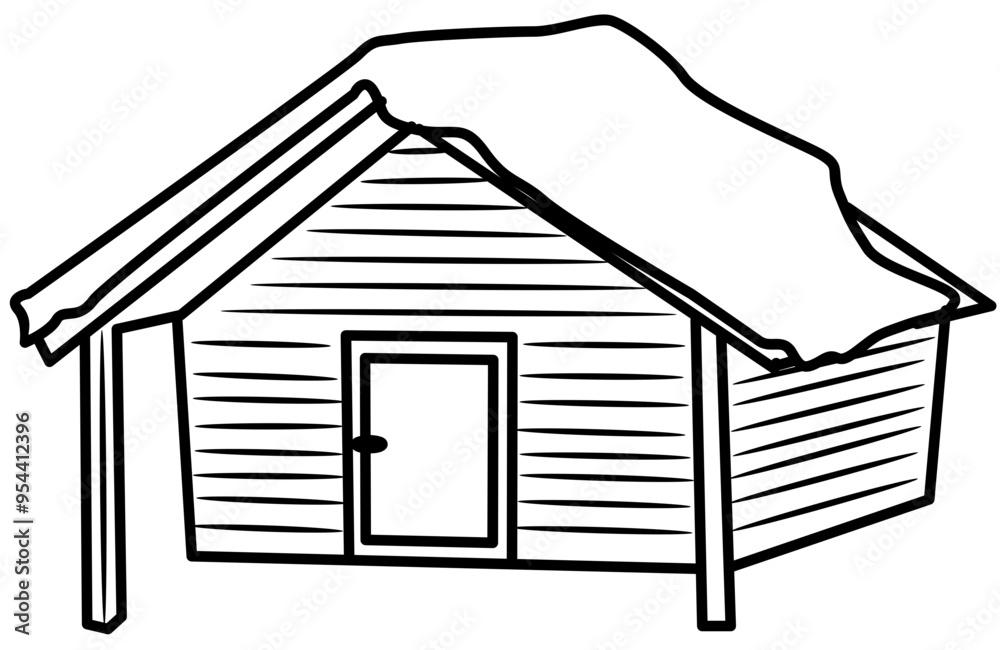 Snowy House in Winter outline Snowy House in Winter outline