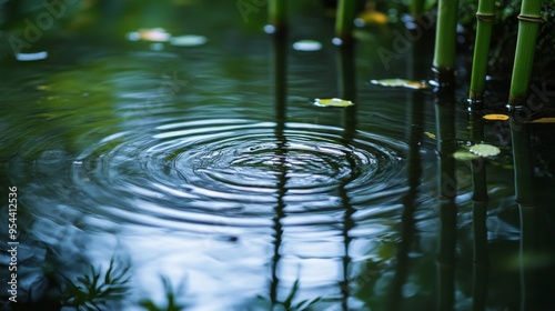 Ripples in a Pond with Bamboo Stalks photo