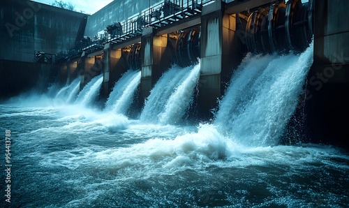 Water Flowing from Multiple Gates of a Dam