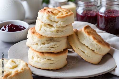 Wallpaper Mural A stack of fluffy buttermilk biscuits with a side of homemade jam and fresh butter, Ai Generated Torontodigital.ca
