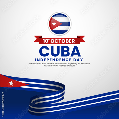 Cuba independence day celebration with text space square Banner illustration. Waving flag background