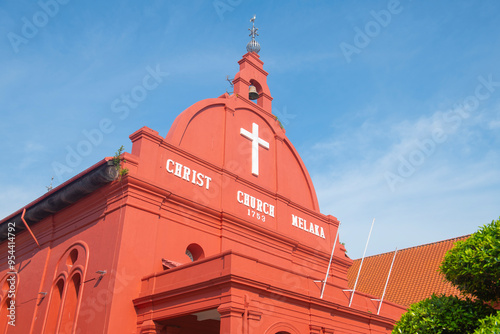 Christ Church Melaka on Jalan Gereja Street at Dutch Square in city center of Melaka, Malaysia. Historic cities of the Strait of Malacca is a UNESCO World Heritage Site. 