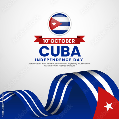 Cuba independence day celebration with text space square Banner illustration. Waving flag background