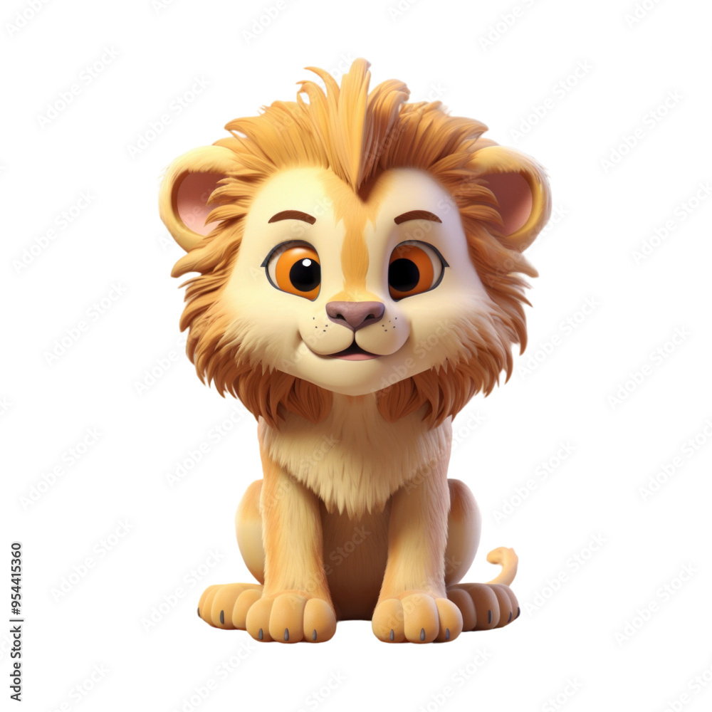 Adorable 3D cartoon lion cub with fluffy mane, big brown eyes, and a sweet smile. Adorable 3D cartoon lion cub with fluffy mane, big brown eyes, and a sweet smile.