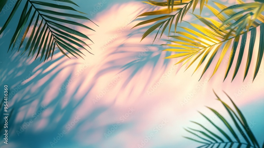 Palm Leaf Shadows on a Pink and Blue Background Palm Leaf Shadows on a Pink and Blue Background