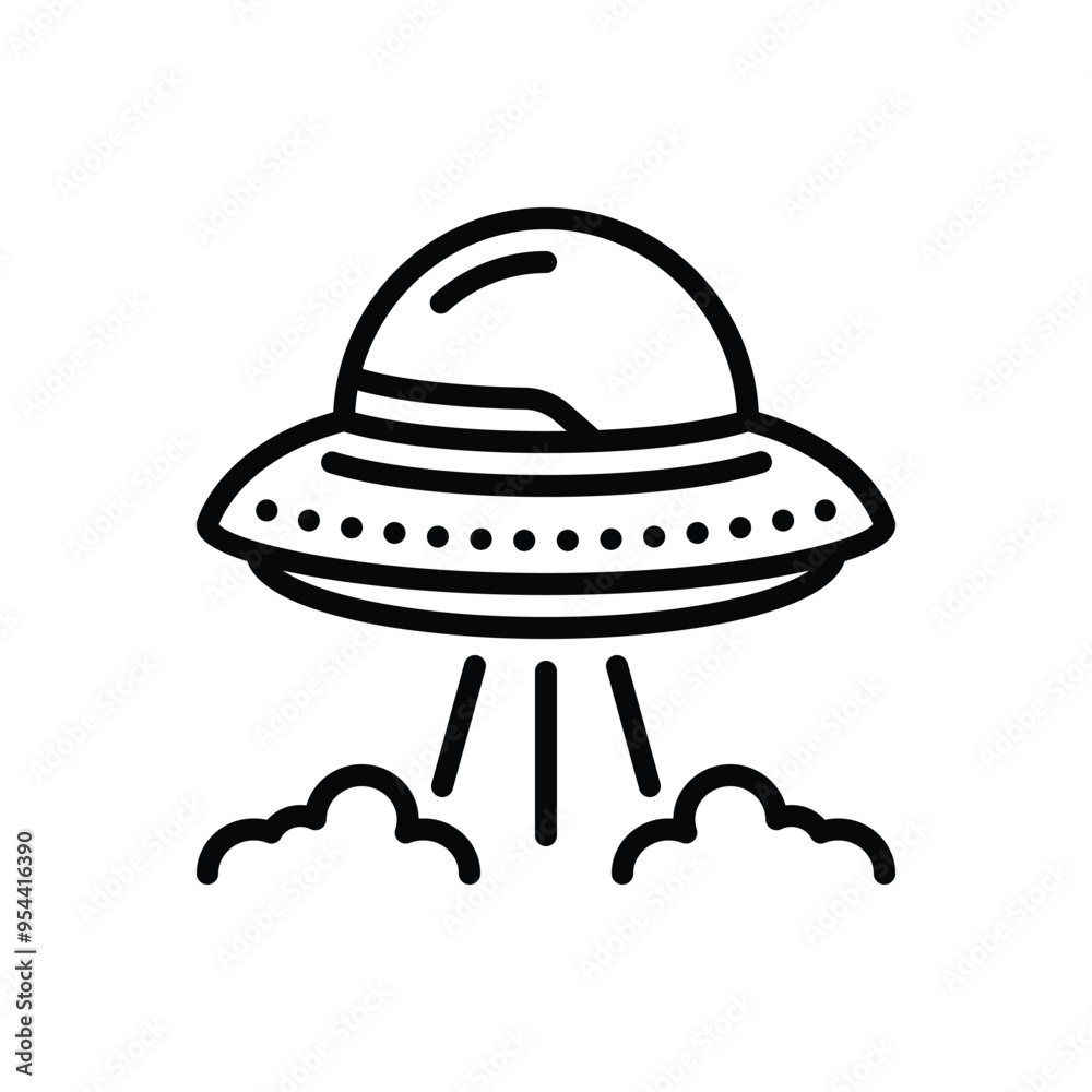 Fototapeta premium Black line icon for flying saucer