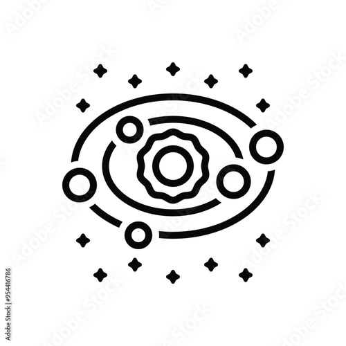 Black line icon for solar system