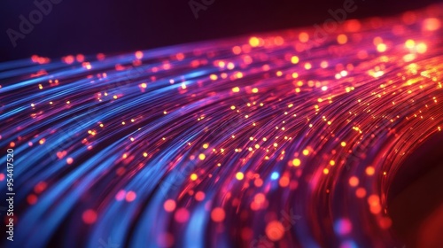 A network of fiber optic cables glowing with data transmission, telecommunication, fiber optic, data photo