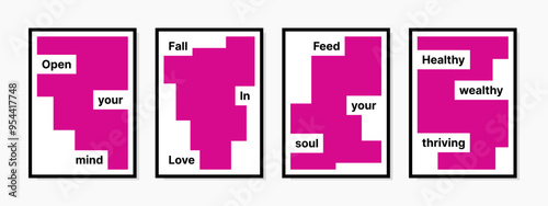 Wall art design template with motivational words promoting mental health. Features an energetic and minimalist pink design. Ideal for inspiring positive vibes in any space.