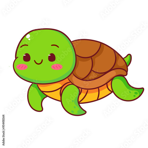 Cute Turtle Cartoon Character. Adorable and Kawaii Undersea Animal Concept Design. Mascot, Icon, Logo Vector Illustration. Isolated White background