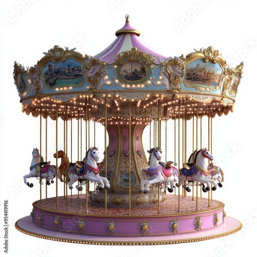 Vintage Carousel: A whimsical and enchanting carousel with intricate details and vibrant colors, captures the magic and nostalgia of a bygone era. Perfect for creating a sense of wonder and joy. 