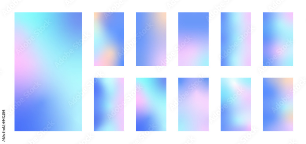 Fototapeta premium Set winter holographic gradient. Pastel Christmas background, modern winter blue gradient vector design