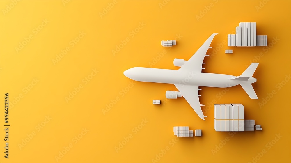 Minimalist Paper Cut Airplane Representing Air Freight Delivery Minimalist Paper Cut Airplane Representing Air Freight Delivery