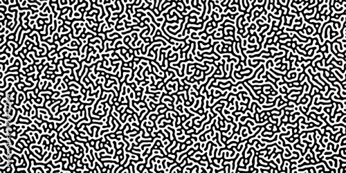 Turing reaction diffusion monochrome seamless pattern with chaotic motion .Linear design with biological shapes. Organic lines in memphis. abstract turing organic wallpaper background .	