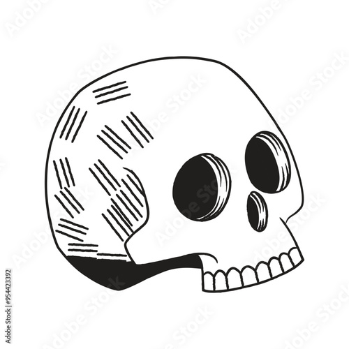 Simple skull illustration for helloween. Isolated skull hand drawn 