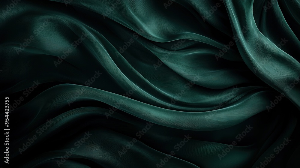 Close-up shot of dark green cloth with a wavy pattern at the bottom Close-up shot of dark green cloth with a wavy pattern at the bottom
