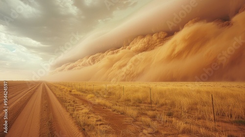 Dust Storm: A powerful windstorm lifting vast amounts of dust into the air, reducing visibility, causing respiratory problems, and leading to severe soil erosion.
 photo