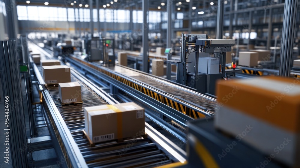 Conveyor Belt System in a Modern Warehouse Conveyor Belt System in a Modern Warehouse