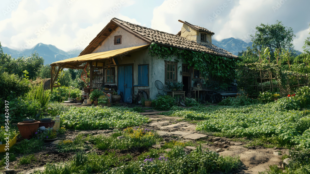 Hyper-realistic shot of a small, eco-friendly farm where everything is reused or recycled, Hyper-realistic shot of a small, eco-friendly farm where everything is reused or recycled,