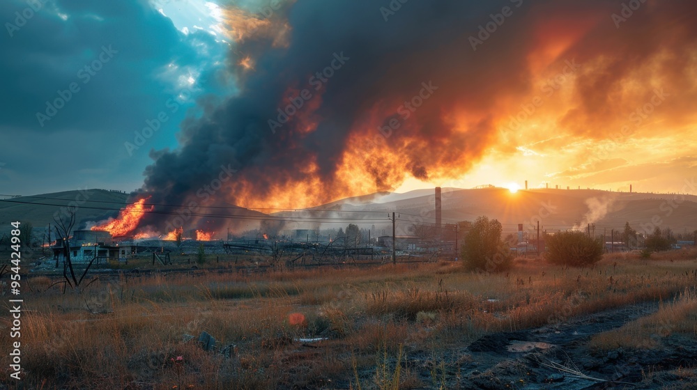 Obraz premium Toxic Gas Leak: An unintentional release of toxic gases into the environment, resulting in immediate health dangers and prolonged environmental impact. 